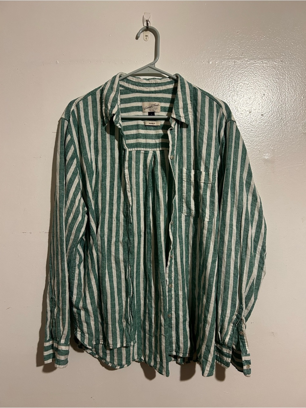 Universal threads target green white stripe button down shirt